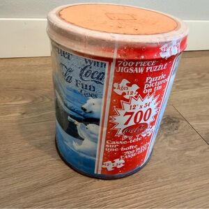 Vintage 1990s Coca-Cola 700 Piece Jigsaw Puzzle 6" Tin Polar Bear Seal Ice Snow